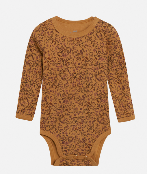 Hust & Claire, body Badia ull/bambus blomster oker