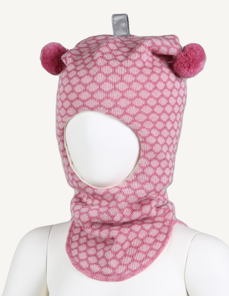 Kivat, rosa dots hettelue i ull med dusker