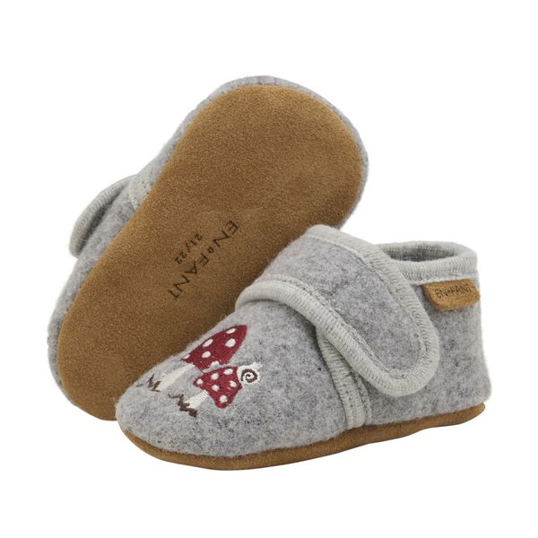 En Fant, ulltøfler med broderi sopp, grey melange