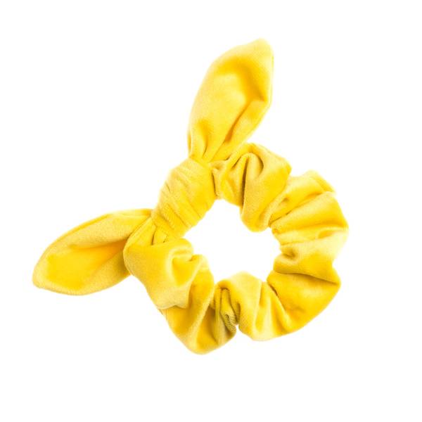 Dark, velvet scrunchie med sløyfe , sun yellow